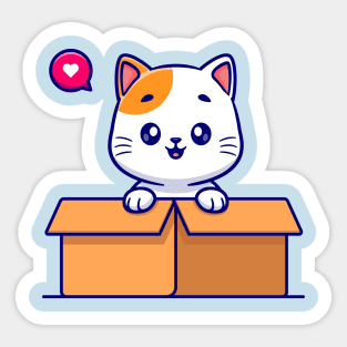 Cute Cat Playing In Box Cartoon Sticker